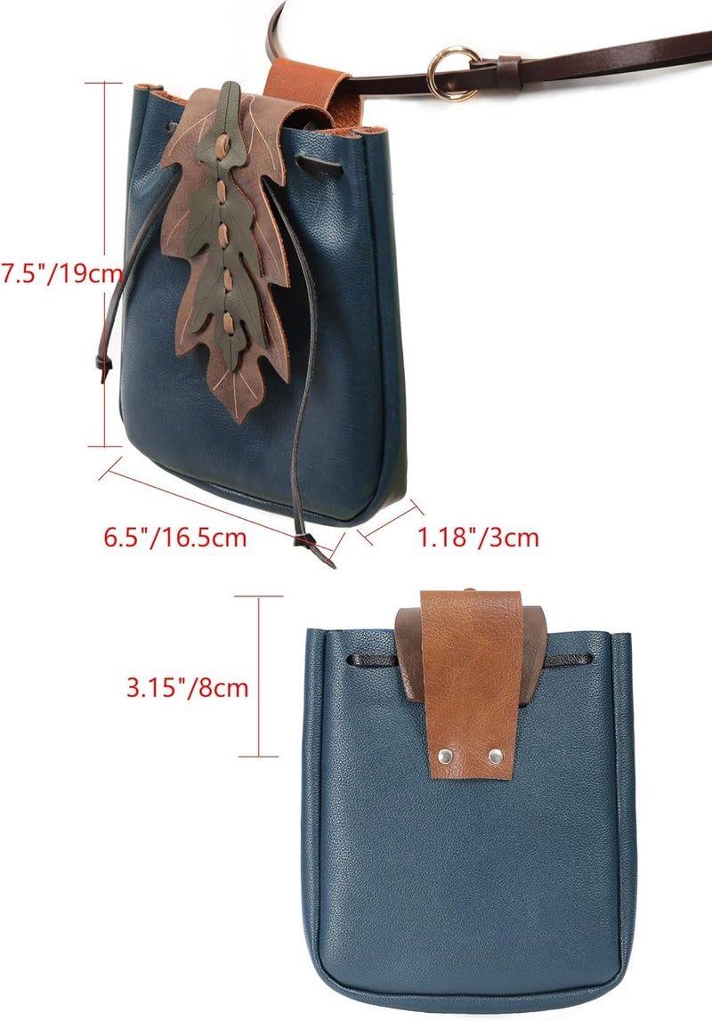 Procos Renaissance Belt Pouch Coins Purse Drawstring PU Leather Leaf Medieval Waist Bag for LARP Ren Faire - Image 2